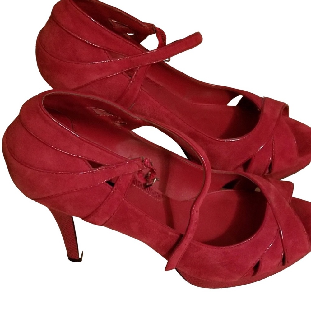Whbm blood red suede open toe heels